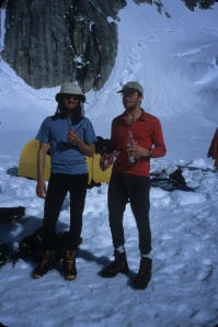 Scotty (L) and me back in base camp after Huntington, booze running low, but heading out -- just for the Hallibut.